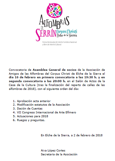 CONVOCATORIA ASAMBLEA GENERAL DE SOCIOS